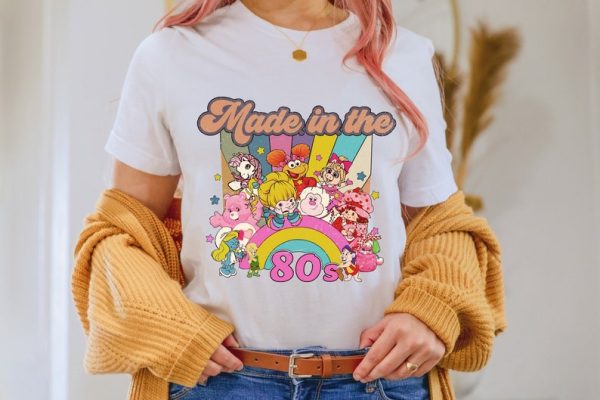 Cartoon Friends Nostalgia Shirt, Friends 80’s Cartoon Characters Rainbow Shirt, Care Bears And Strawberry Tee, 80s Cartoon Friends Shirt