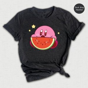 Kirby Watermelon Shirt, Cute Cartoon T-shirt, Watermelon Kirby Gift, Kirby Birthday Girl Tee, Retro Game Shirt, Summer Vacation Tee