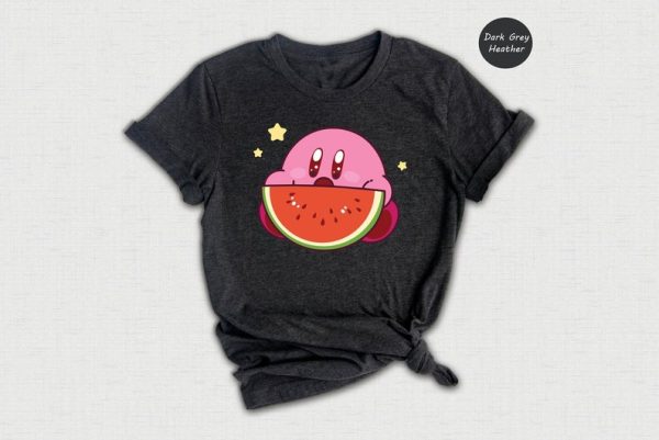 Kirby Watermelon Shirt, Cute Cartoon T-shirt, Watermelon Kirby Gift, Kirby Birthday Girl Tee, Retro Game Shirt, Summer Vacation Tee