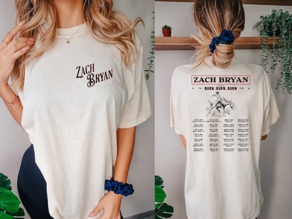 Zach Bryan Front and Back Printed The Burn Burn Burn Tour 2023 Shirt For Fan Zach Bryan Concert Fan Shirt, Zach Bryan 2023 Country Music