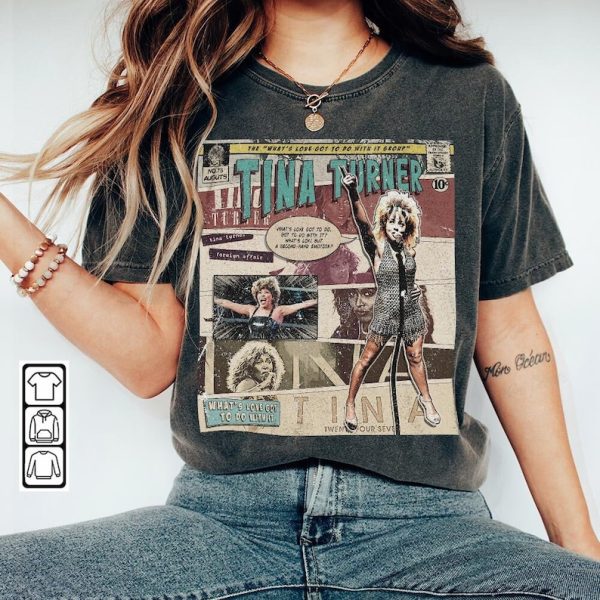 Tina Turner Comic Shirt, 90S Vintage Merch Book Art What’S Love Got To Do With It Album World Tour Ticket 2023 Graphic Tee