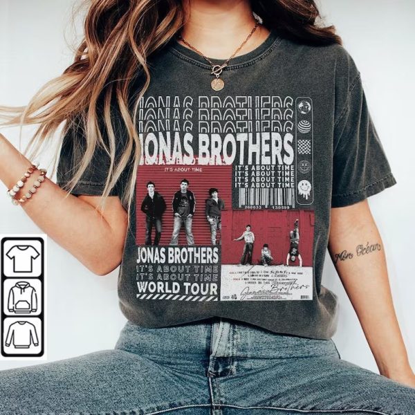 Jonas Brothers Music Shirt, Merch Vintage 5 Nights On Broadway Tour 2023 Tickets Album It’s About Time Graphic Tee Y2K Gift For Fan