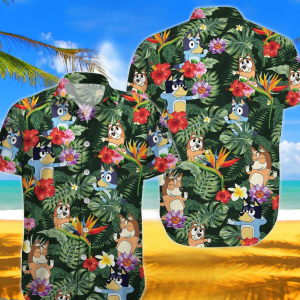 Bluey Family Hawaiian Shirt, Bluey, Bingo, Bandit, Chilli Shirt, Button Up Shirts, Bluey Birthday, Bluey TV Show Shirt, Fathers Gifts