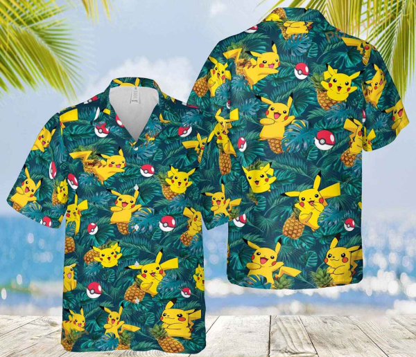 Pokemon Hawaiian Shirt, Pokemon Shirt, Button Up Shirt, Pokemon Summer Shirt, Short Sleeve Shirt, Shirt For Men, Anime Shirts