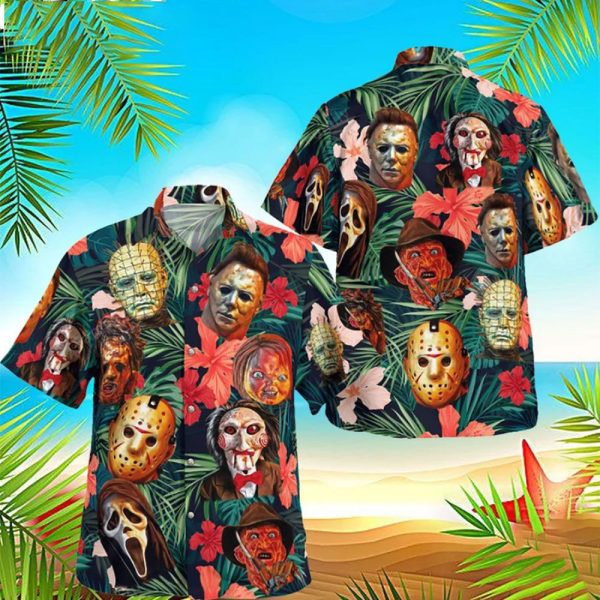 Horror Movie Retro Hawaii Shirt, Horror Movie Button Down Shirt, Horror Character Summer Shirt, Horror Gifts For Women Men