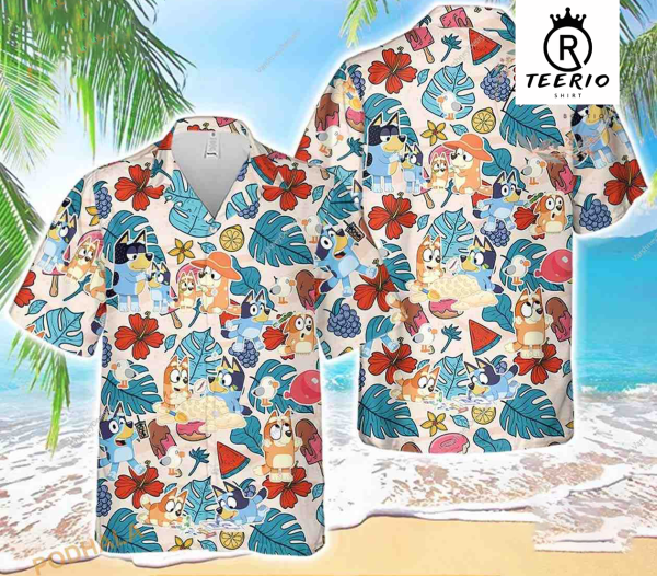 B.luey Family Hawaiian Shirt, Bingo, Bandit, Chilli Shirt, Button Up Shirts, Bluey Birthday, Bluey TV Show Shirt, Fathers Gifts