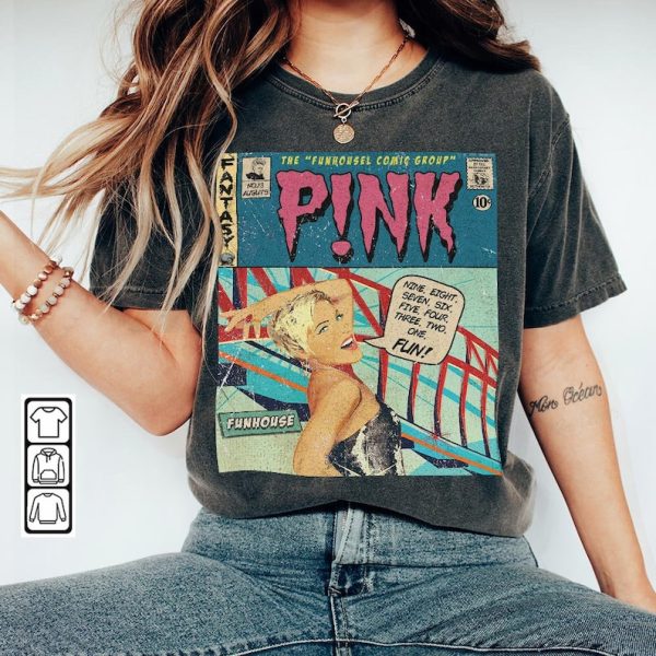 P!nk Comic Shirt, Sweatshirt 90s Vintage Merch Book Art P!nk Funhouse World Tour Album Graphic Tee Unisex Fan Gift Hoodie