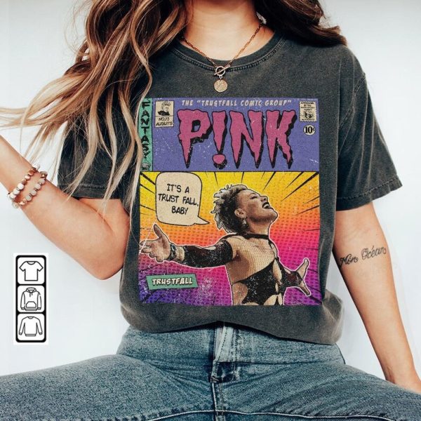 P!nk Comic Shirt, Sweatshirt 90s Vintage Merch Book Art P!nk Trustfall World Tour Album Graphic Tee Unisex Fan Gift Hoodie