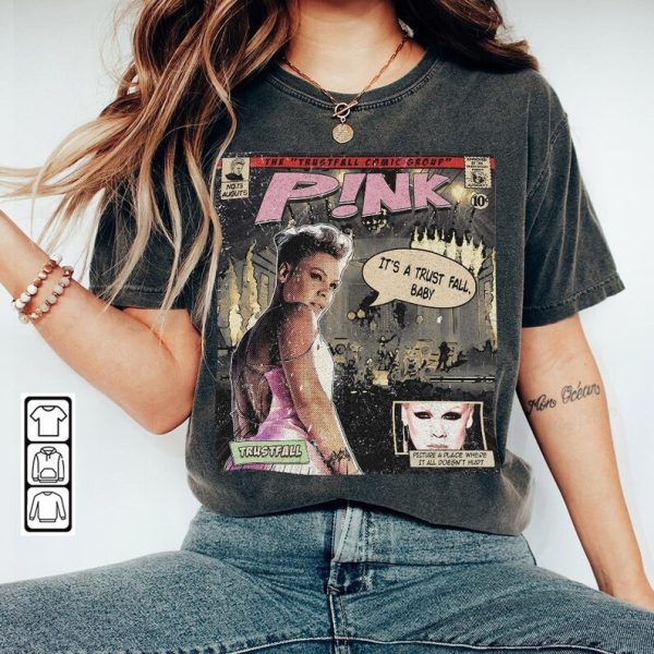 P!nk Comic Shirt, Sweatshirt 90s Vintage Merch Book Art P!nk Trustfall World Tour Album Graphic Tee Unisex Fan Gift Hoodie