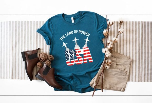 USA Flag T-shirt The Land Of Power, American Flag Shirt, USA Shirt, Patriotic Shirts, 4th Of July Shirt, Jets Of USA, Gift for 4tf Of July