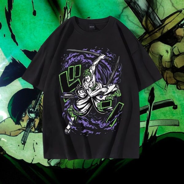 Zoro Grafiti Poster Printed T-Shirt | King of The Pirates T-Shirt | Pirate Anime T-Shirt | Anime Swordsman T-Shirt