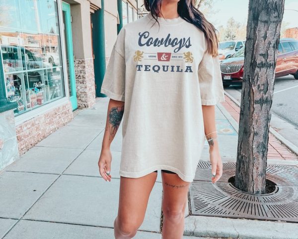 Cowboys and Tequila, Trendy Tshirt. Oversized Tshirt, Coors, Cowboy, Cowgirl T-shirt, Country, Rodeo, Alcohol, Beer, Tequila