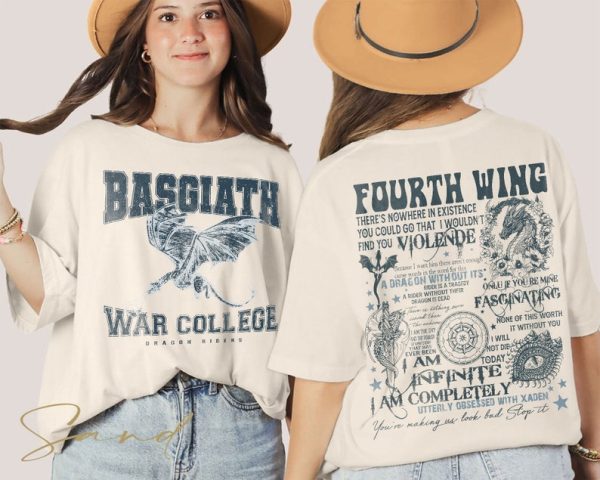 Vintage Basgiath War College 2 Sides Shirt, Fourth Wing T-Shirt, Dragon Rider Violet Sorrengail Xaden Riorson Bookish The Empyrean Series