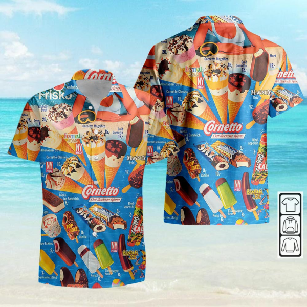 Ice Cream Shirts For Men 3d Printed Men’s Hawaiian Shirt, Ice Cream Shirt, Ice Cream Beach, Hawaiian Beach Shirt, Hawaiian Shirt Summer