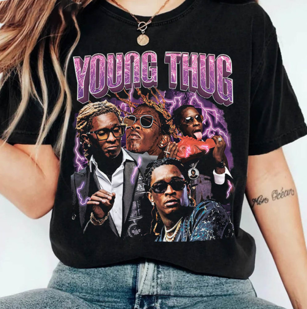 YOUNG THUG T-SHIRT, Rap Tee Concert Merch Kanye Thugger Slime Season , Green Rare Hip Hop Graphic Print