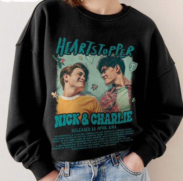 Retro Heartstopper Nick And Charlie Shirt | Leaves Hi Hi Crewneck Unisex Hoodie | Couple Shirt | LGBTQ couple shirt