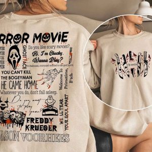 Retro 90s Horror Movie Sweatshirt, Vintage Halloween Horror Character Crewneck, Fall Crewneck, Scream Ghostface, Michael Myers, Freddy, IT