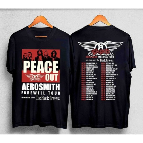 Aerosmith 2023-2024 T-Shirt, Peace Out Farewell Tour With The Black Crowes Sweatshirt, Aerosmith Band Merch, Music Concert Tee, Gift For Fan