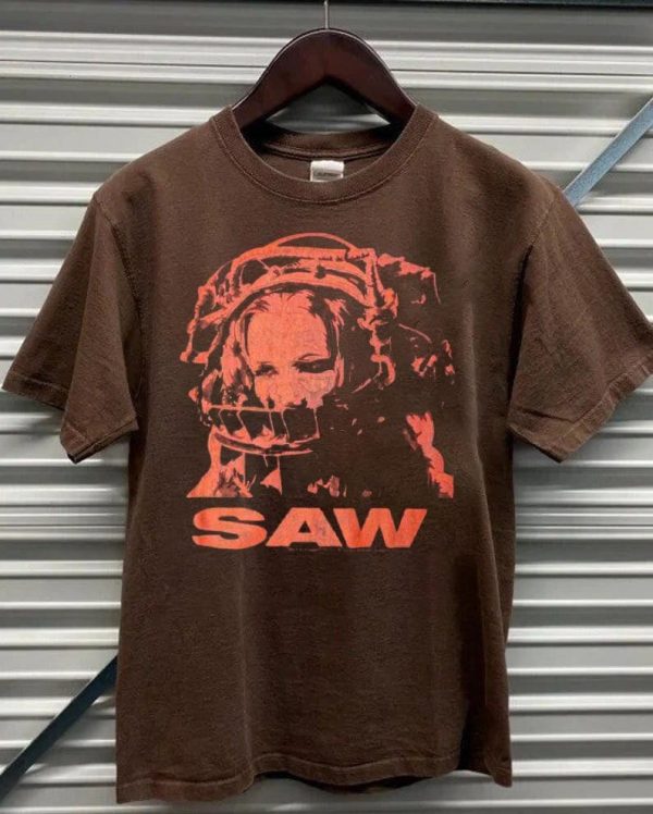 Vintage Saw Reverse Bear Trap movie promo tee, SAW Movie Vintage 90s T Shirt, Saw Horror Movie T Shirt