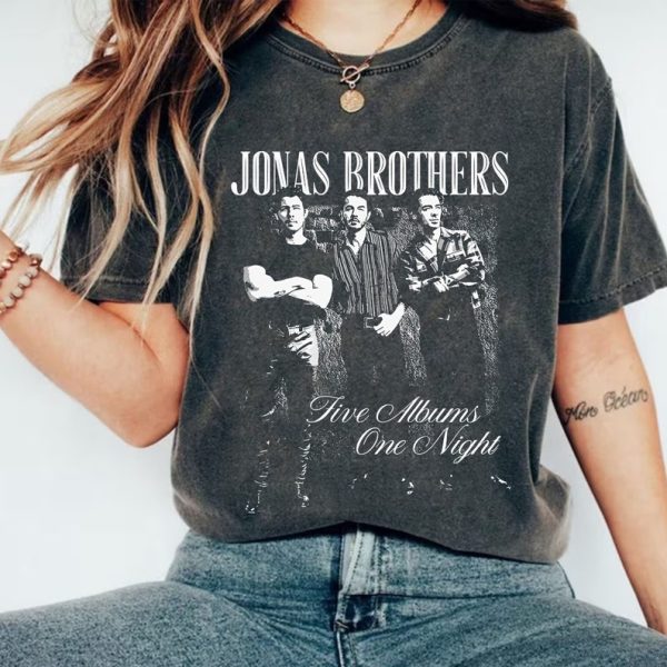 Jonas Brothers Vintage T-Shirt, Jonas Five Albums One Night Tour Shirt, Jonas Brothers 2023 Tour Shirt, Jonas 90’s Tee