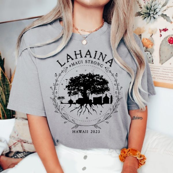 Supportive Golden Maui Strong Shirt, Lahaina Banyan Tree,Maui Hawaii Shoreline Tshirt, All Profits Donated Support Maui Fire Victims shirt