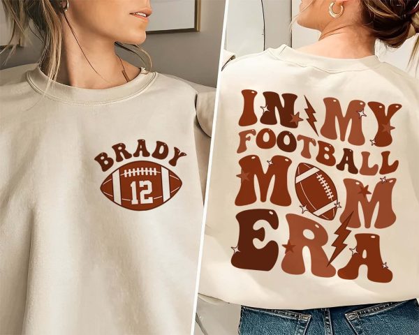 Game day Sport Mama Tee, Football Game Season Shirt, Custom Football Mom Era Shirt with Kid Name & Number, Personalize Mom Football Tee