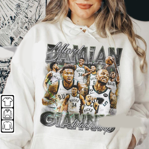 Damian Lillard Giannis Antetokounmpo Milwaukee Basketball 90s Shirt, Bootleg Sport Christmas Gift Fathers Day Vintage 90s Y2K 410S MLUD