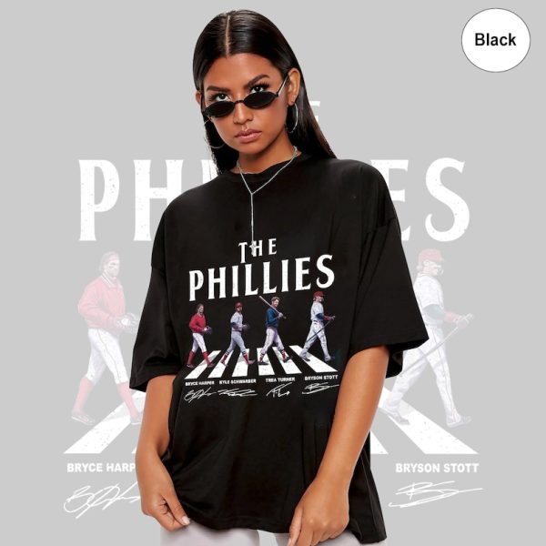 Vintage Phillies Walking Abbey Road Signatures Baseball Shirt, Kyle Schwarber, Bryce Harper, Bryson Stott, Trea Turner, Phillies Fan Gift