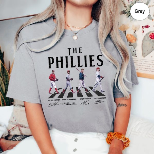 Vintage Phillies Walking Abbey Road Signatures Baseball Shirt, Kyle Schwarber, Bryce Harper, Bryson Stott, Trea Turner, Phillies Fan Gift