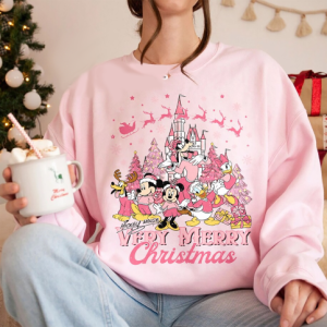 Vintage Mickey’s Very Merry Christmas Party 2023 Sweatshirts, Disney Mickey and Friends Christmas Sweatshirt, Disney Christmas Pink Tree Tee