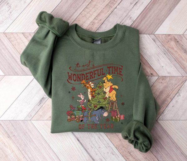 Winnie The Pooh Christmas Tree Sweatshirt, The Most Wonderful Time Of The Year Winnie The Pooh Christmas Lights Sweatshirt, Pooh Sweatshirt