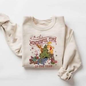 Winnie The Pooh Christmas Tree Sweatshirt, The Most Wonderful Time Of The Year Winnie The Pooh Christmas Lights Sweatshirt, Pooh Sweatshirt