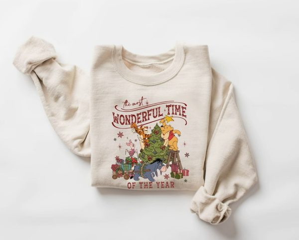 Winnie The Pooh Christmas Tree Sweatshirt, The Most Wonderful Time Of The Year Winnie The Pooh Christmas Lights Sweatshirt, Pooh Sweatshirt