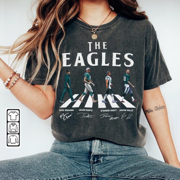 Eagles Walking Abbey Road Signatures Football Shirt, Nick Sirianni, Jalen Hurts, D’Andre Swift, Jason Kelce, Philadelphia Vintage