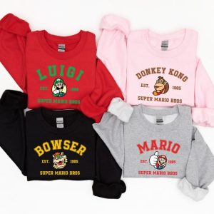 Super Mario Character Sweatshirt, Mario Luigi Yoshi Peach Bowser Toad Koopa Hoodie, Super Mario Bros Shirt, Mario Matching Shirt