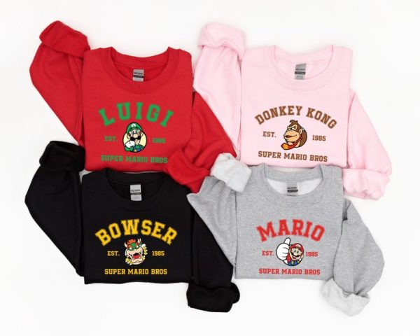 Super Mario Character Sweatshirt, Mario Luigi Yoshi Peach Bowser Toad Koopa Hoodie, Super Mario Bros Shirt, Mario Matching Shirt