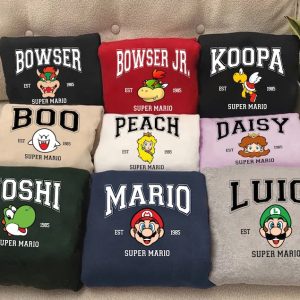 Super Mario Character Sweatshirt, Mario Luigi Yoshi Peach Bowser Toad Koopa Hoodie, Super Mario Bros Shirt, Mario Matching Shirt