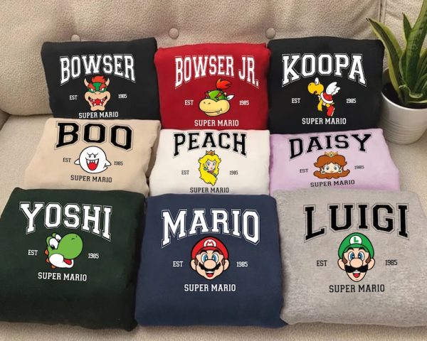 Super Mario Character Sweatshirt, Mario Luigi Yoshi Peach Bowser Toad Koopa Hoodie, Super Mario Bros Shirt, Mario Matching Shirt