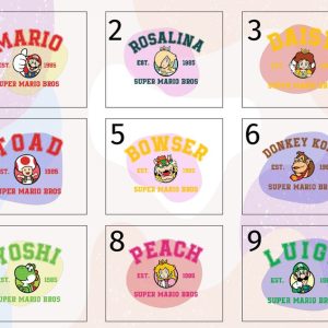 Super Mario Character Sweatshirt, Mario Luigi Yoshi Peach Bowser Toad Koopa Hoodie, Super Mario Bros Shirt, Mario Matching Shirt