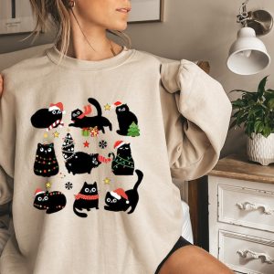 Christmas Black Cat Sweatshirt, Black Cat Christmas Shirt, Cat Lover Gift, Cat Mom Sweater,Xmas Gift, Holiday Hoodie, Kitten Christmas Shirt