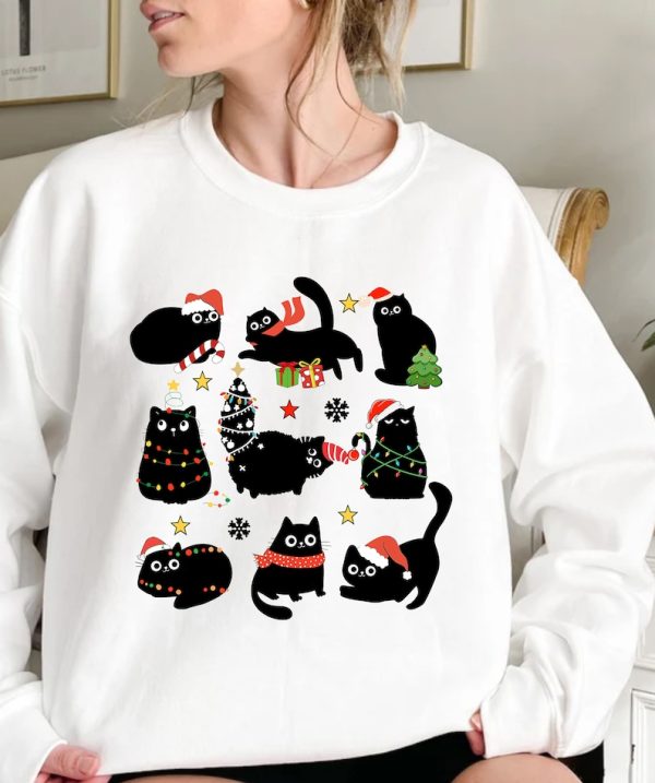 Christmas Black Cat Sweatshirt, Black Cat Christmas Shirt, Cat Lover Gift, Cat Mom Sweater,Xmas Gift, Holiday Hoodie, Kitten Christmas Shirt