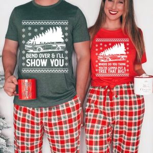 Bend Over and I’ll Show You Christmas Couple Matching T-Shirt, Christmas Vacation Shirt, Griswold Family Shirt, Cute Christmas Tree T-Shirt