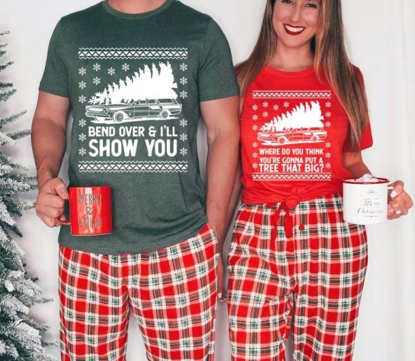 Bend Over and I’ll Show You Christmas Couple Matching T-Shirt, Christmas Vacation Shirt, Griswold Family Shirt, Cute Christmas Tree T-Shirt