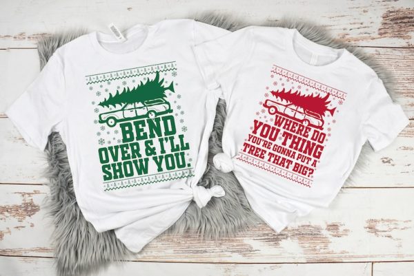 Bend Over and I’ll Show You Christmas Couple Matching T-Shirt, Christmas Vacation Shirt, Griswold Family Shirt, Cute Christmas Tree T-Shirt