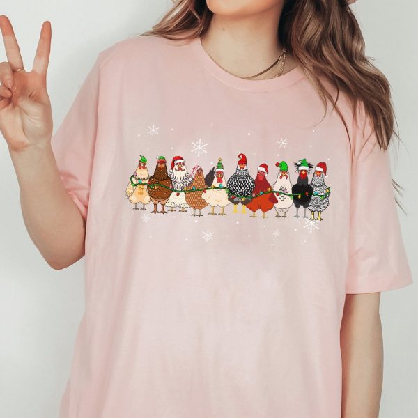 Christmas Chickens Sweatshirt, Cute Chicken Farm Animals Holiday Shirt, Trendy Santa Hat Animal Farmer Heiffer Bull Gift Holidays Crewneck