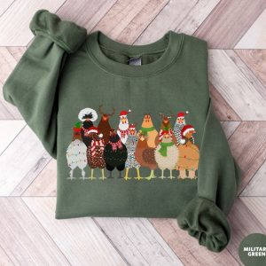 Cute Christmas Chicken Sweatshirt For Women Chicken Lover Gift, Funny Chicken Lady Shirt, Christmas Farm Animal Gift, Xmas Mom Sweatshirt