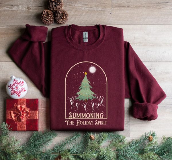 Summoning The Holiday Spirit Christmas Sweatshirt, Skeleton Holiday Shirt, Witchy Winter Sweatshirt, Spooky Christmas Sweater, Xmas Gift