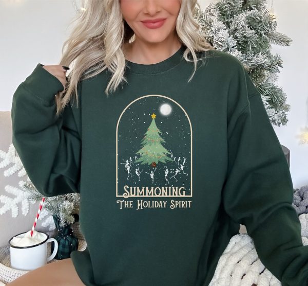 Summoning The Holiday Spirit Christmas Sweatshirt, Skeleton Holiday Shirt, Witchy Winter Sweatshirt, Spooky Christmas Sweater, Xmas Gift