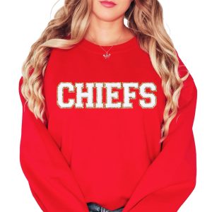 Chiefs Chenille Varsity Letters Game Day Sweatshirt for Women & Toddler Girls, Matching Chiefs Sweatshirt, Teacher School Spirit Sweatshirt