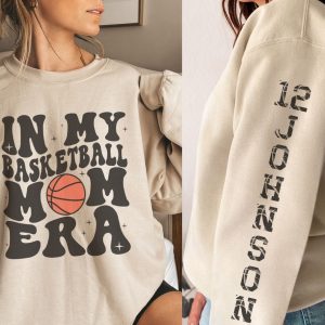 Personalized In My Basketball Mom Era Sweatshirt, Custom Basketball Name And Number On Sleeve, Sport Mom Crewneck, Basketball Mom Sweater